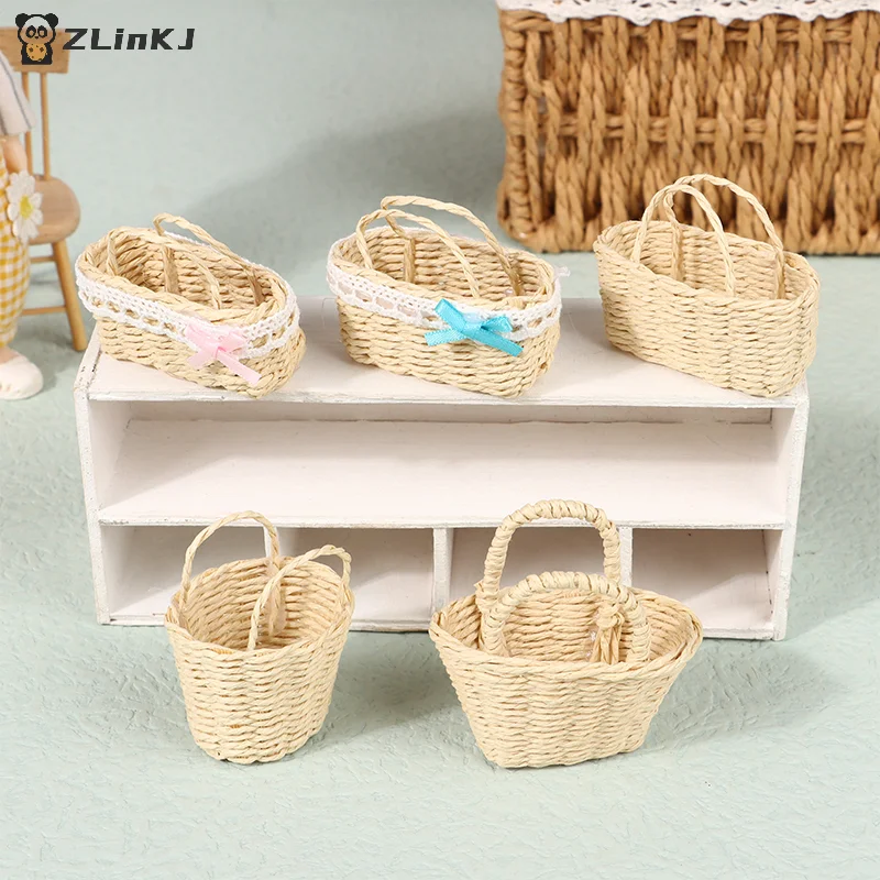 

▶ 1 шт. миниатюрная милая плетеная корзина из ротанга ручной работы для кукольного домика, игрушки, миниатюрные украшения для кукол