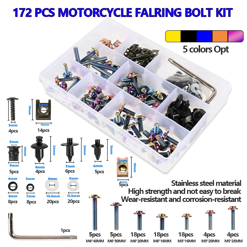 

Комплект из 172 болтов из нержавеющей стали для обтекателя мотоцикла, гаек, зажимов, винтов для Ducati Multistrada 1200 Panigale V4 V2