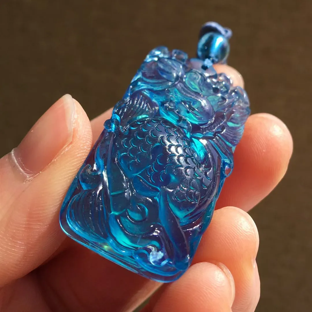 

Natural Blue Aquamarine Pendant Kylin Carved Aquamarine Brazil 41*23*10.5mm Dragon Women Fashion Jewelry AAAAAA