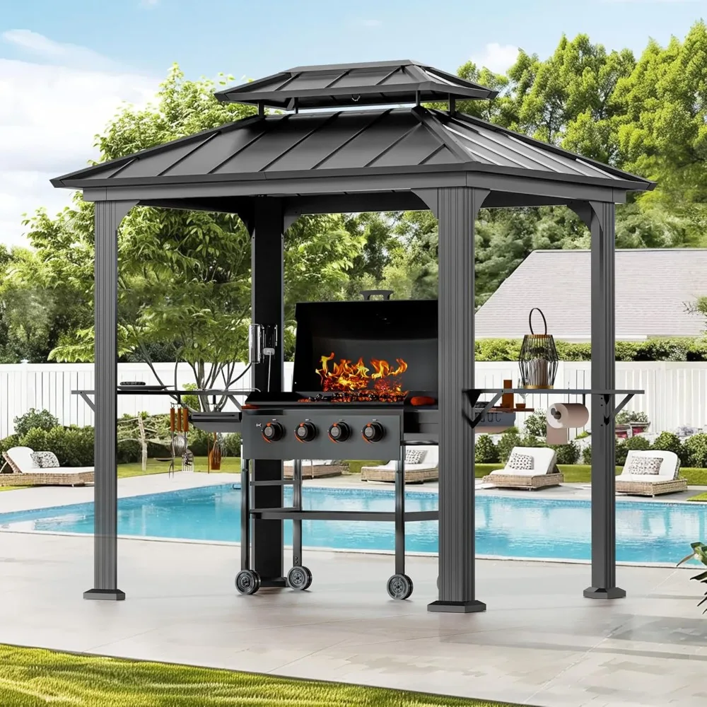 

Aluminum Barbecue Pavilion with Rack and Tissue Holder, Featuring A Galvanized Steel Roof and USB and USB-C Charging Ports