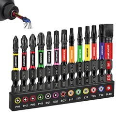 Geinxurn 13PCS Impact Phillipes/Vierkante/Slotted Schroevendraaier Bits Set, 2 ''Magnetische S2 Stalen Bits Set met Kleurgecodeerde Basis
