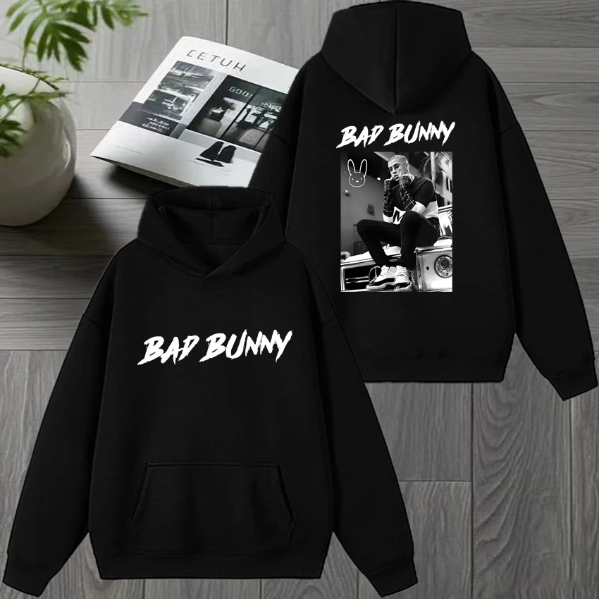 

Rapper Bad Bunny Album Double Sided printed Winter Hoodie Men women vintage hip hop streetwear Unisex Fleece Casual Sweatshirt