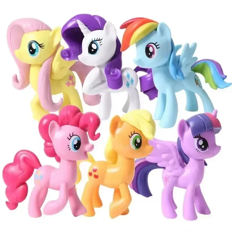 

6 шт./компл. фигурки My Little Pony, игрушки 8 см, мультяшная аниме, модель сумерения, блестка, украшение для кукольной комнаты, подарок на день рождения для детей