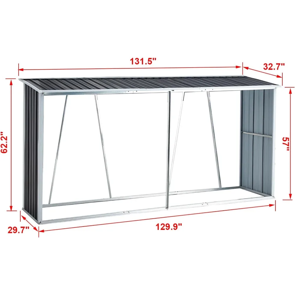 Indoor or Outdoor Steel Firewood Rack， Weather Resistant Open Wood Shed with Sloped Roof for Firewood, Pellet, or Lumber Storage