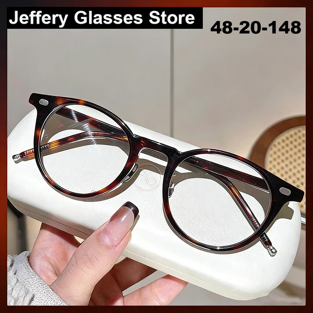 Japanese Vintage Oval Acetate Glasses Frame Men Women Fashion Brand Design Handmade Retro Tortoise Eyeglasses Black Spectacles