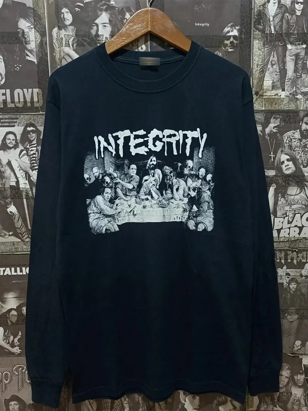 Inteity Metal Core Band Last Supper American Retro Long Sleeve T-Shirt Cityboy Trendy Top Breathable Cotton round Neck Print