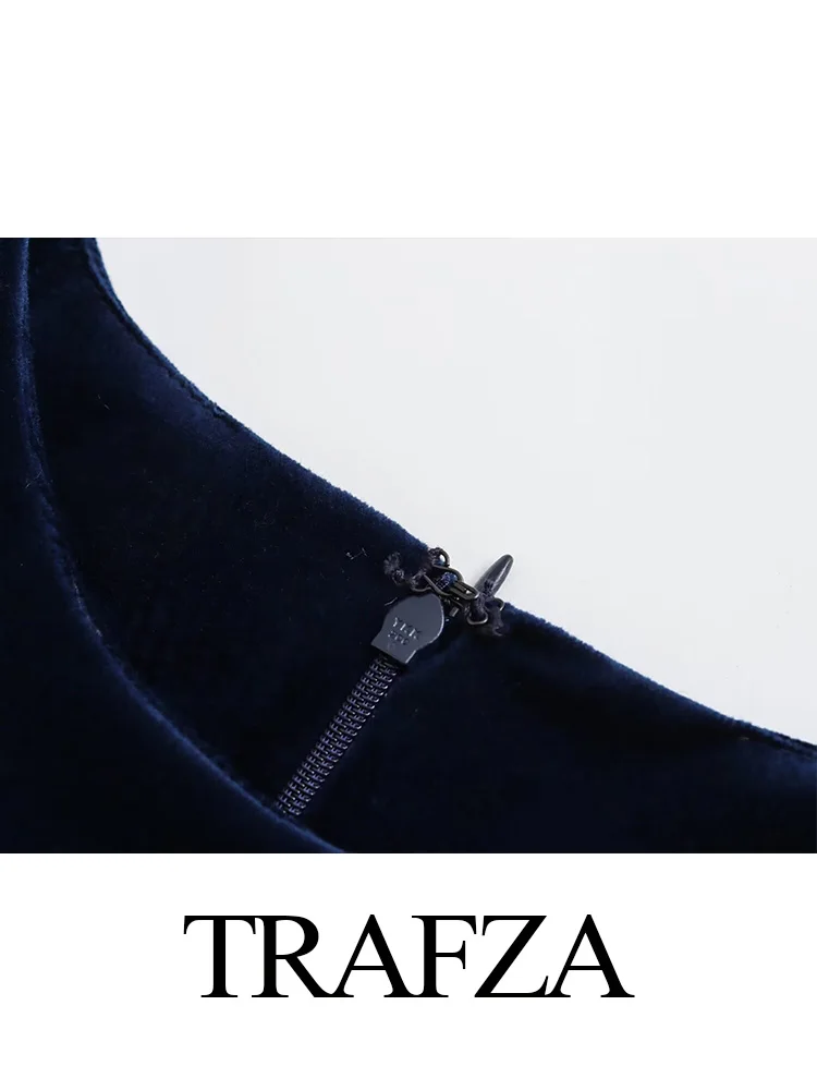 TRAFZA 2024 donne Vintage Navy abito in velluto donna inverno elegante abiti da festa Mini abito donna senza maniche abiti corti