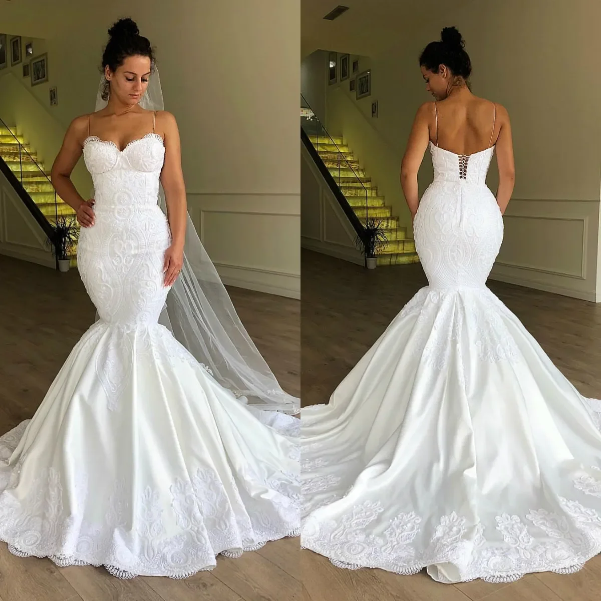 Robe de mariée en satin sirène de luxe, robe de mariée sexy, dos nu, sangle italienne, décalcomanie, plage, romantique, robe de soirée nuptiale, personnalisée