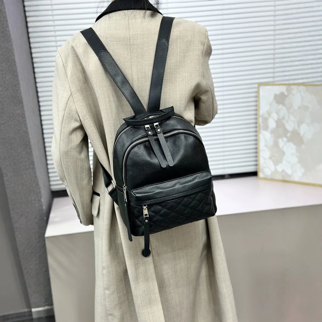 summer-2026-women's-large-capacity-leather-backpack-travel-college-style-diamond-grid-first-layer-cowhide-double-shoulder-bag