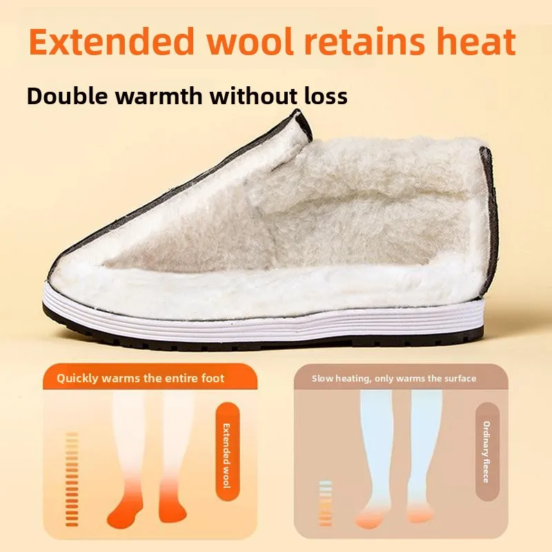 Men's Winter Thickened Fleece Lined One Step Beijing Old Cloth Shoes Warm Woolen Cotton Boots Casual High Top Work Shoes