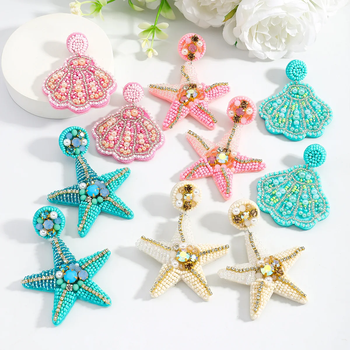 Summer trend starfish handmade rice bead earrings personalized ocean style casual versatile shell shape earrings