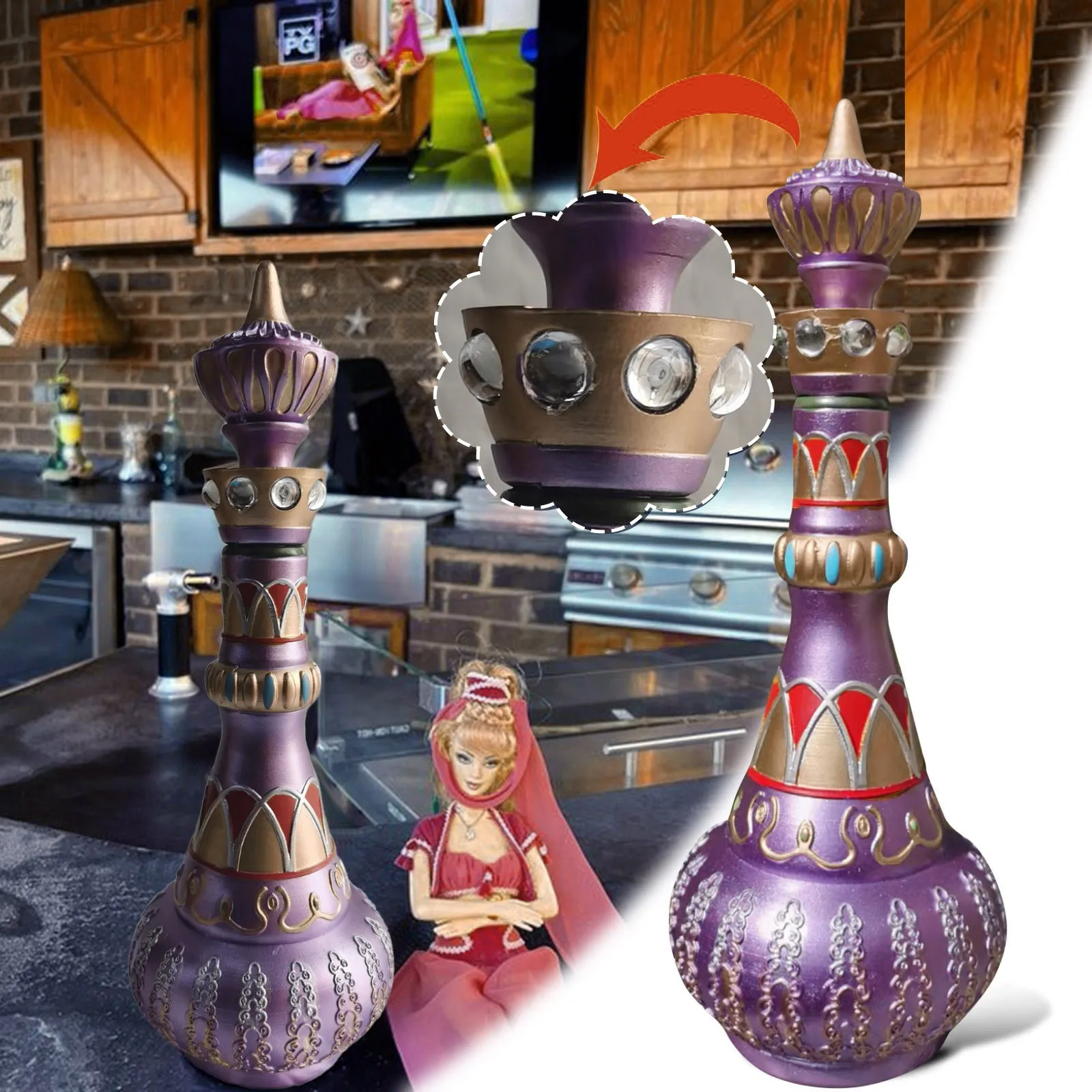 I Dream Of Jeannie Bottle From Mario-Della Casa-Second Season MIRRORED Purple Bottle!Pagoda  Spirit Bottle Decoration