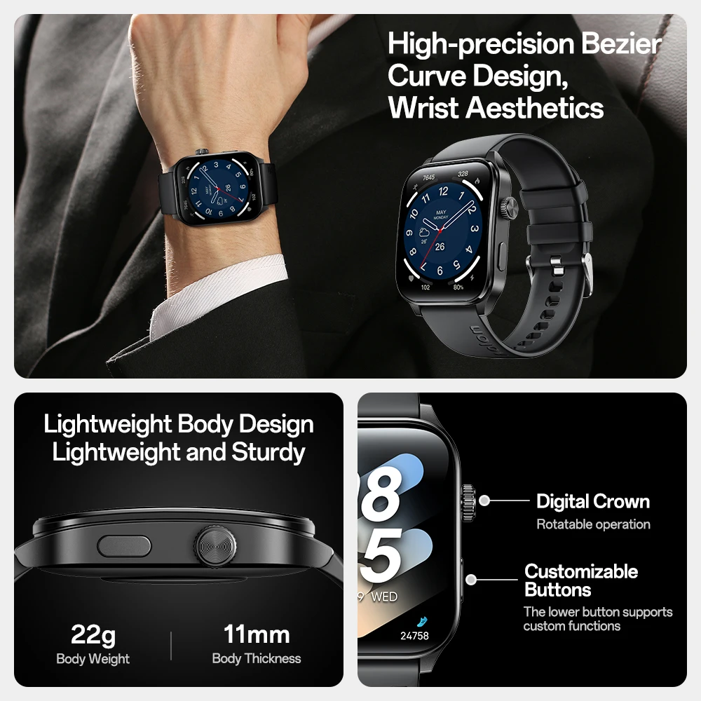 Curve3 1.93'' HD Full Screen Couple Smart Watch IP68 Waterproof Sports Watch Heart Rate Monitor Home Health Monitoring Device