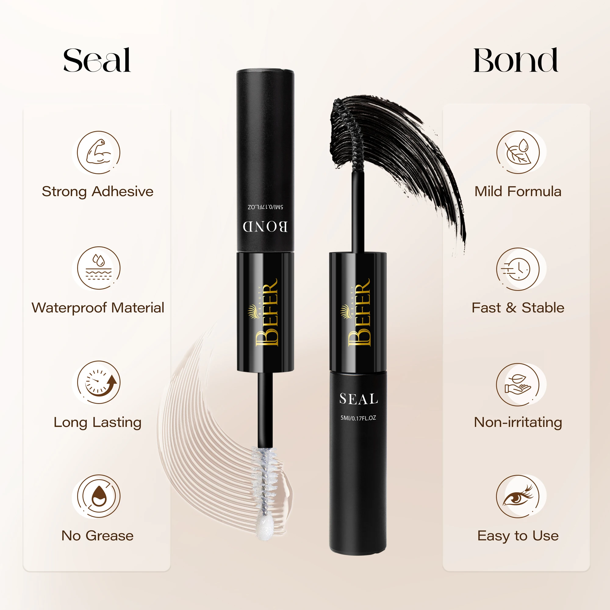 BEFER Glue For Eyelashes 2in1 Lash Bond And Seal Eyelash Glue+Eyelash Remover Waterproof Eyelashes Adhesives Strong Fixed Lash