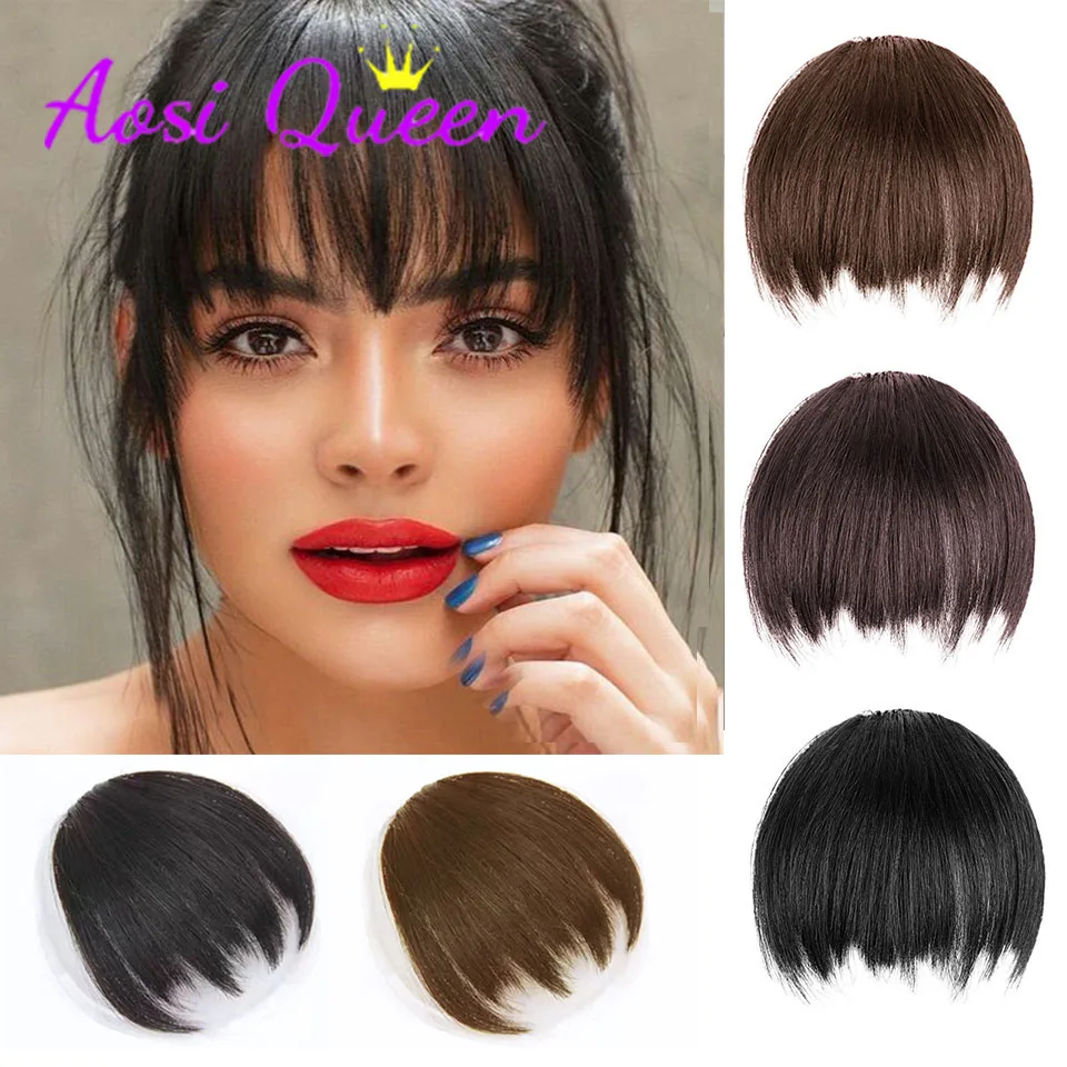 AOSI  Synthetic Hair Women's Bangs Short Hair Clips Natural Black Solid Color