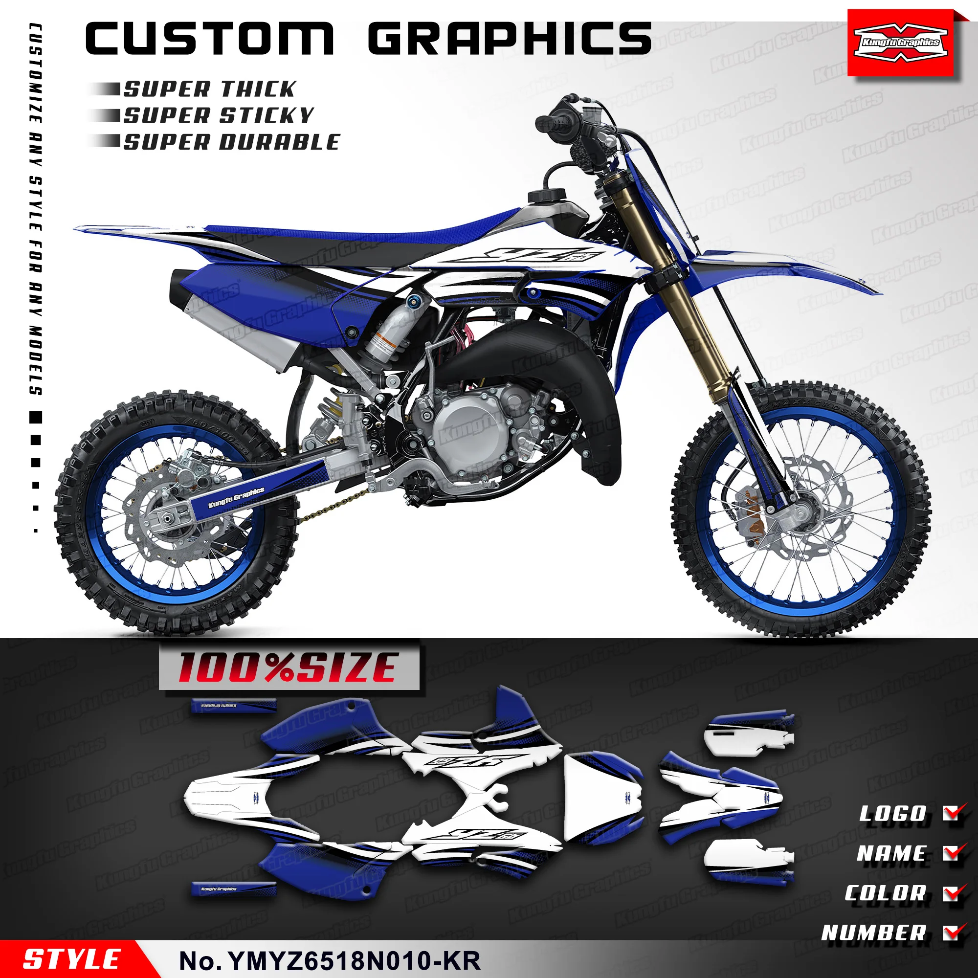 

KUNGFU GRAPHICS Racing Graphics Durable Decal Kit for Yamaha YZ65 YZ 65 2018 2019 2020 2021 2022 2023 2024, YMYZ6518N010-KR