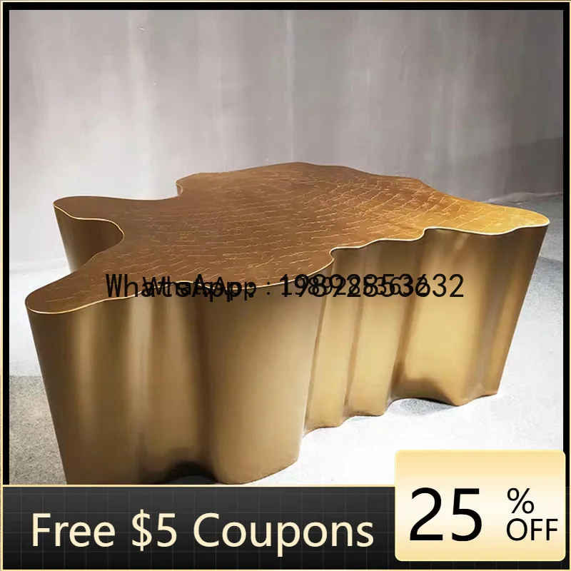 

Z1 Stainless Steel Coffee Table Simple Modern Living Room Home Irregular Creative Metal Etched Tree Root Tea Table