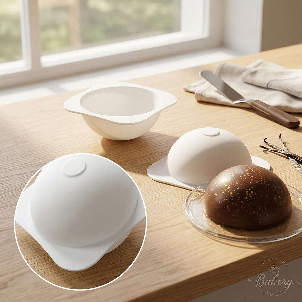 Half circle planet shaped silicone mold used for baking mousse cakes, French desserts, pastries, chocolate pudding, paper cupcak