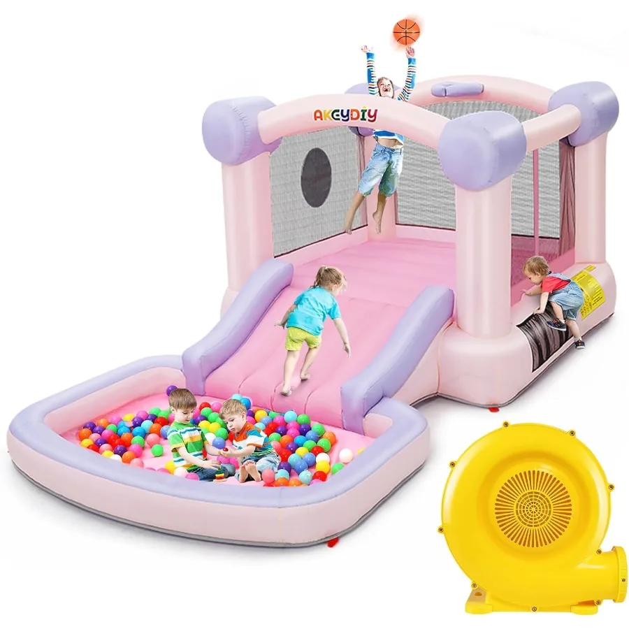 

Bounce House Pastel Bouncer with Slide Pink Inflatable Jumping Bouncy Castle for Birthday Party Gifts Outdoor Indoor UL Blower