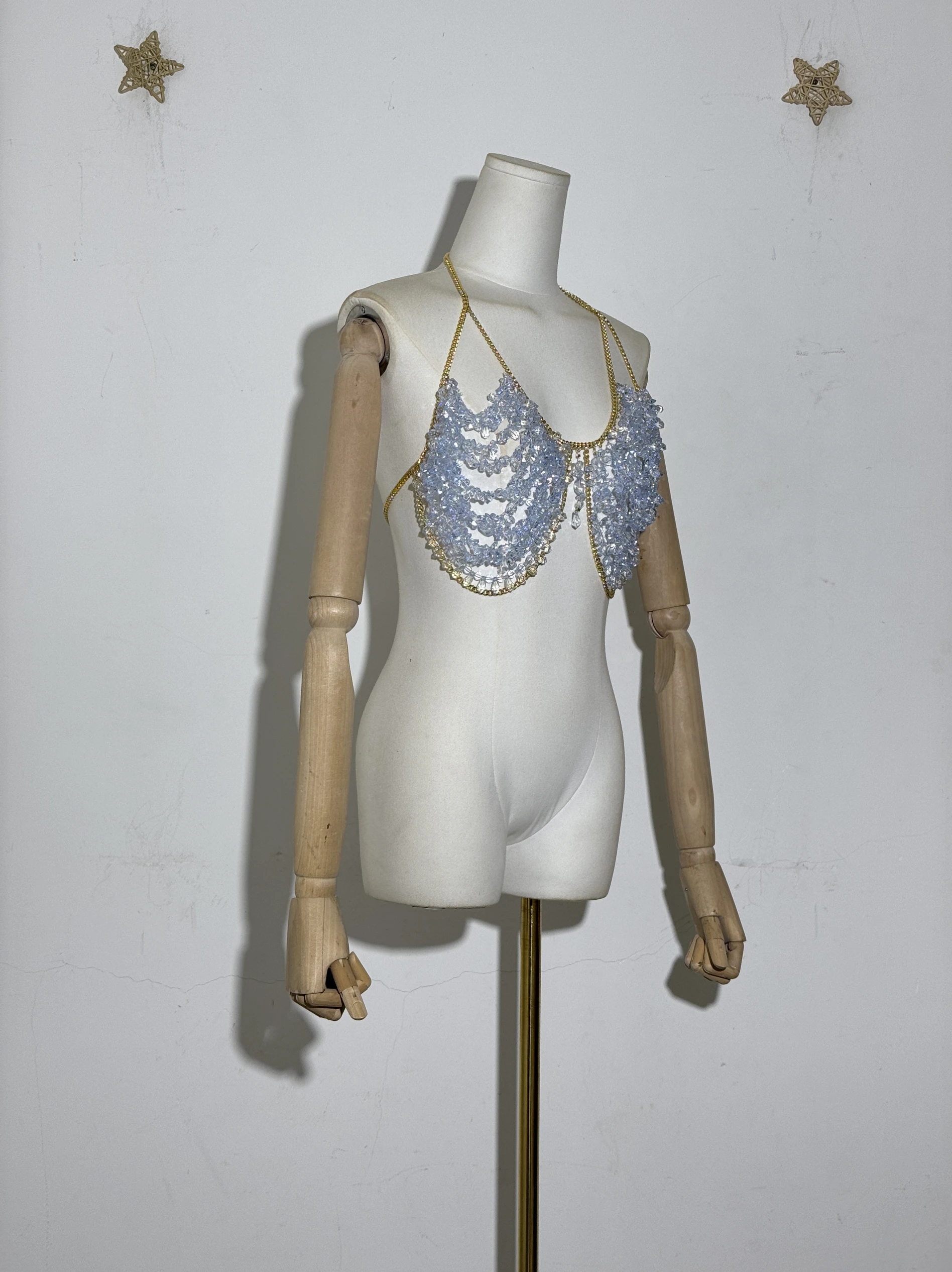 2025 Sexy corsé cuerpo cadena Spice Girl sirena Bikini disfraz espalda descubierta cuello piedra moldeado Bustier encantos