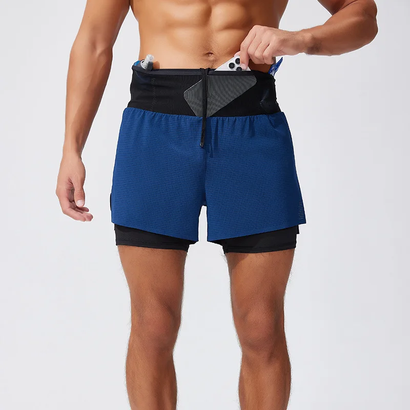 Shorts Masculinos de Verão para Corrida, Dupla Camada, Efeito Duas Peças, para Maratona, Fitness, Basquete, Caminhada, Secagem Rápida, Respirável, Esportes ao Ar Livre