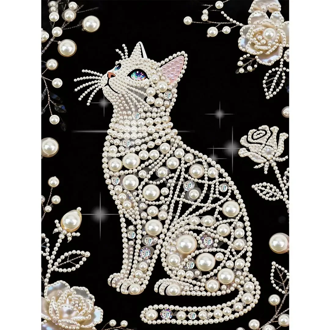 Set de Pintura de Diamantes con Diseño de Gato (Edición para Adultos) |   Cristales Swarovski Semipermanentes Redondos de Colores, Obra de Arte en Lienzo Hecha a Mano