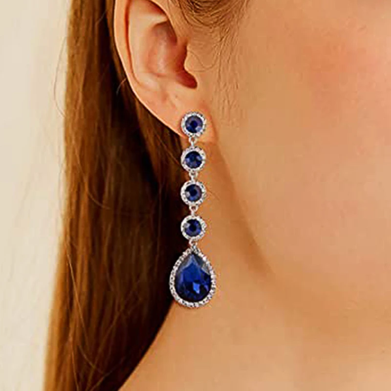 Huitan Temperament Elegant Blue CZ Dangle Earrings for Women Fashion Versatile Bride Wedding Engagement Accessories Hot Jewelry