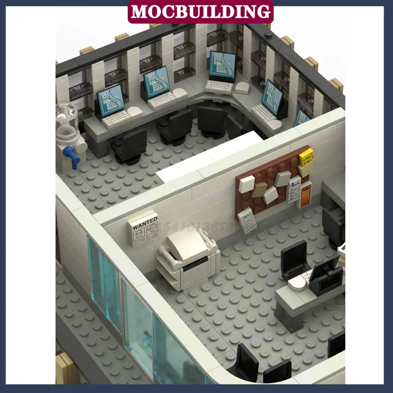 MOC City Street View High Building Model Assembly Building Blocks Room Police Office Collection Series Toy Gifts