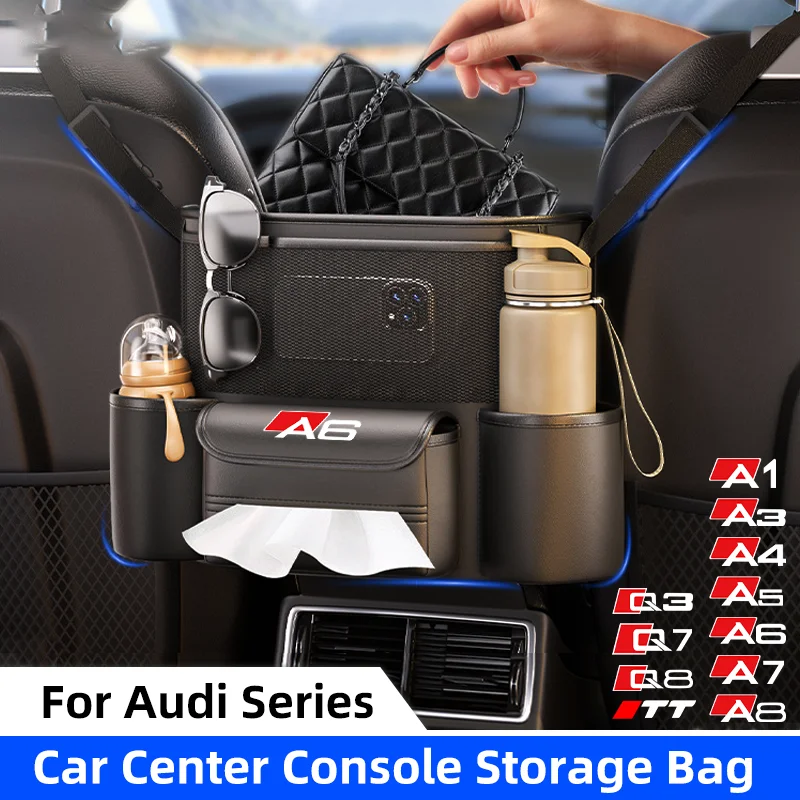 Car Middle Seat Storage Bag For AUDI A1 A3 A4 A5 A6 A7 A8 Q3 Q7 Q8 TT Large Capacity Seatback Storage Handbag Holder Storage Bag