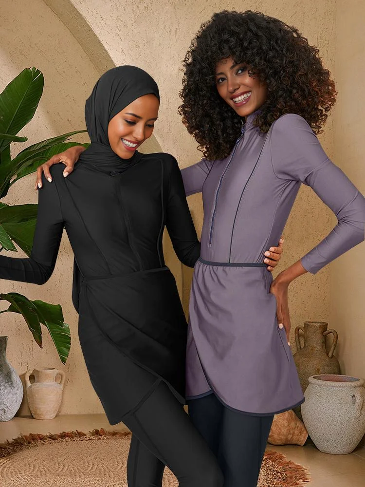 Traje de baño musulmán para mujer, traje de baño deportivo modesto Burkini de manga larga, traje de baño islámico, Hijab, Top, pantalón, secado rápido, UPF50+