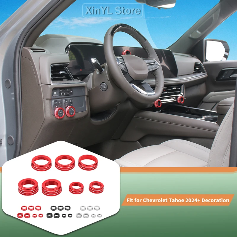 

Center Console Aluminum Alloy Radio Switch Knob Trim Ring Kit For Chevy Silverado Tahoe 2024 Up Car Interior Trim Accessories