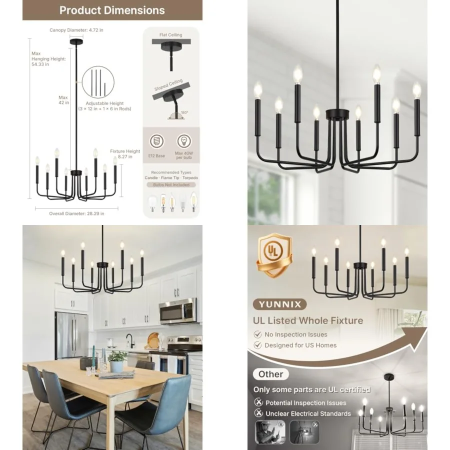 

8 Light Chelier for Dining Room Light Fixture, Modern Farmhouse Chandelier Candle for Bedroom, Entryway, Foyer, Staircase, Kitc