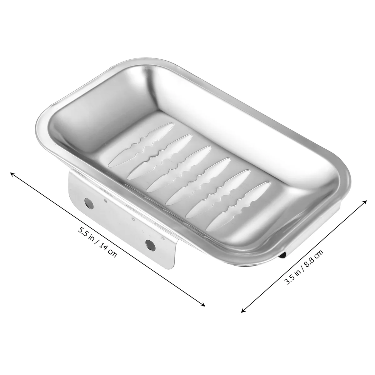 

Stainless Steel Soap Dish Rectangular Tray Natural Color Crimped Edge Hollow Design Non-Rusting Stable Double Screw