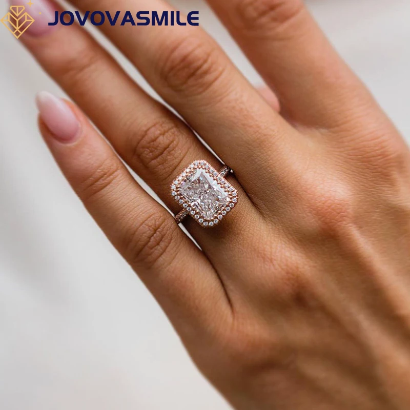 

JOVOVASMILE Moissanite Engagement Ring Diamond 4 Carat 10.75x8mm Crushed Ice Hybrid Radiant Cut 14k Rose Gold Jewelry For Women