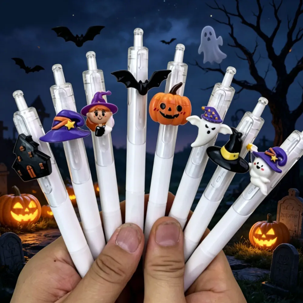 

8 Halloween retractable ink ballpoint pens for smooth writing, office gifts, school stationery, essential for teachers and stude