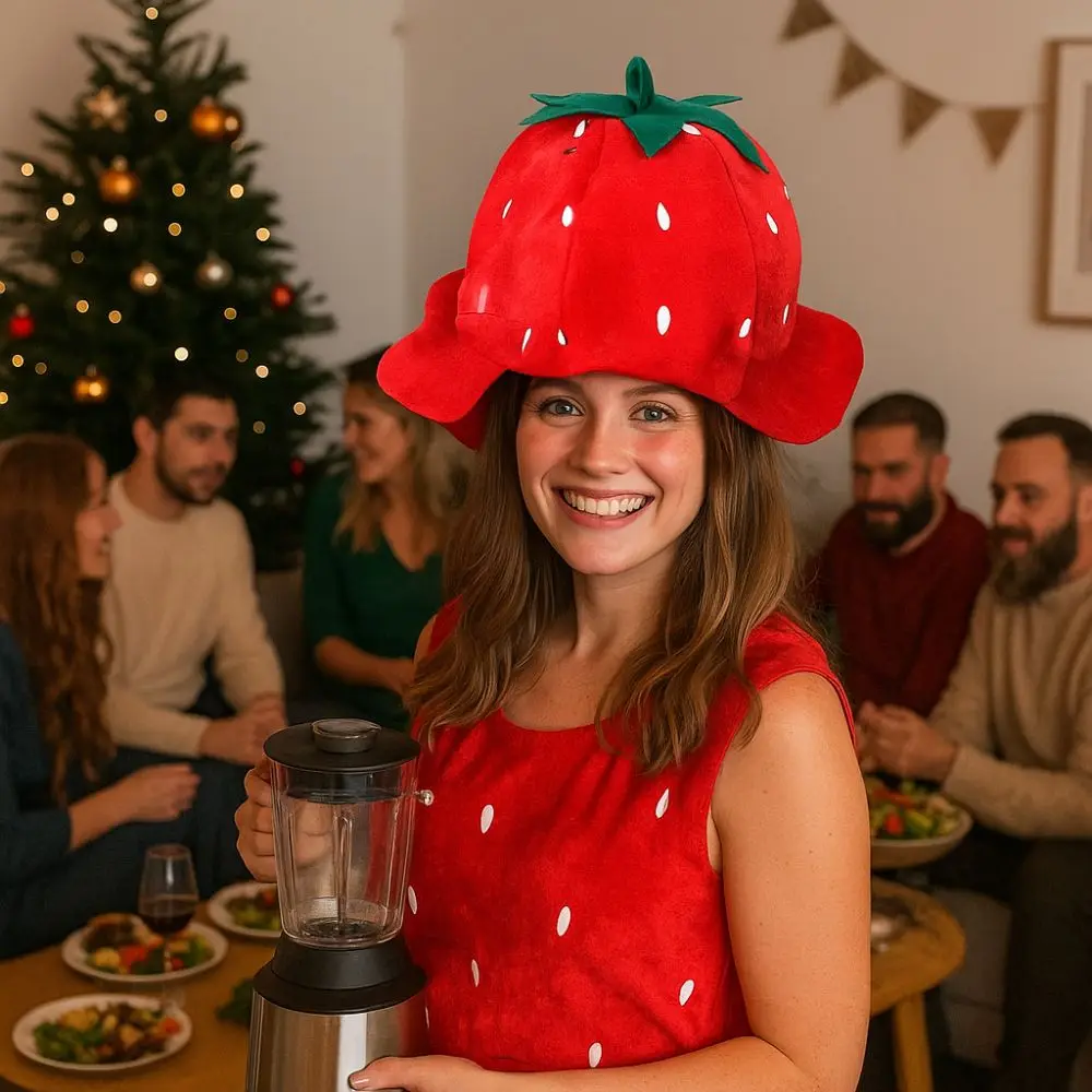 

Cute Cartoon Plush Strawberry Hat Red Winter Warm Strawberry Headgear Unisex Strawberry Cosplay Photo Props