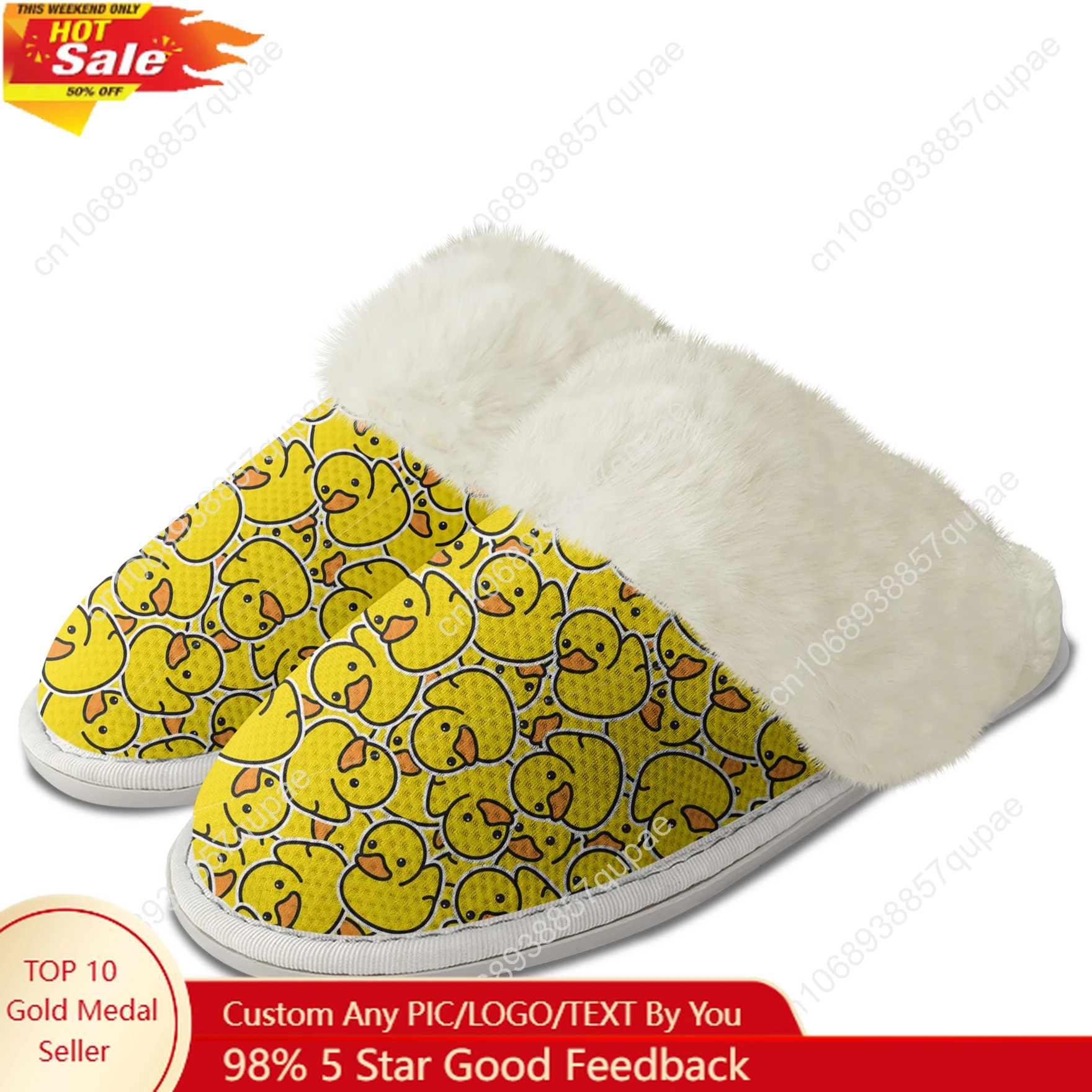 

Yellow Duck Printed Pattern Plush Slippers Keep Warm Shoes Mens Womens Home Cotton Bedroom Lightweight Slipper Custom Shoes
