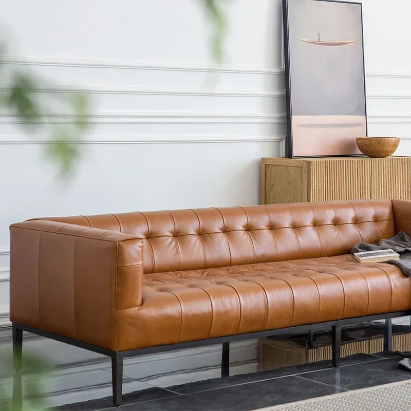 TAO Affordable Luxury Style Three-Seat Leather Sofa Modern First Layer Cowhide Sponge Complete Italian Sofa