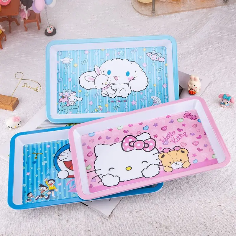 귀여운 헬로키티 접시 애니메이션 쿠로미 마이멜로디 어린이 과일 간식 접시 대형 직사각형 트레이 만화 미끄럼 방지 접시 신상품