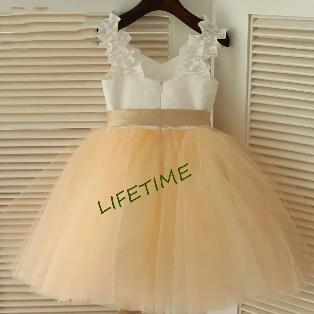 

Ruched Cute Dress Girls Tulle Skirt Bow Belt Girls Wedding Party Evening Dress Custom Size Color Clothes 2023 Fashion