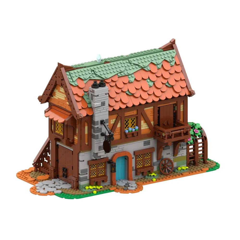 MOC-189669 Building Blocks Medieval wooden workshop Village cottage Building Model Small particle blocks set Creative gift