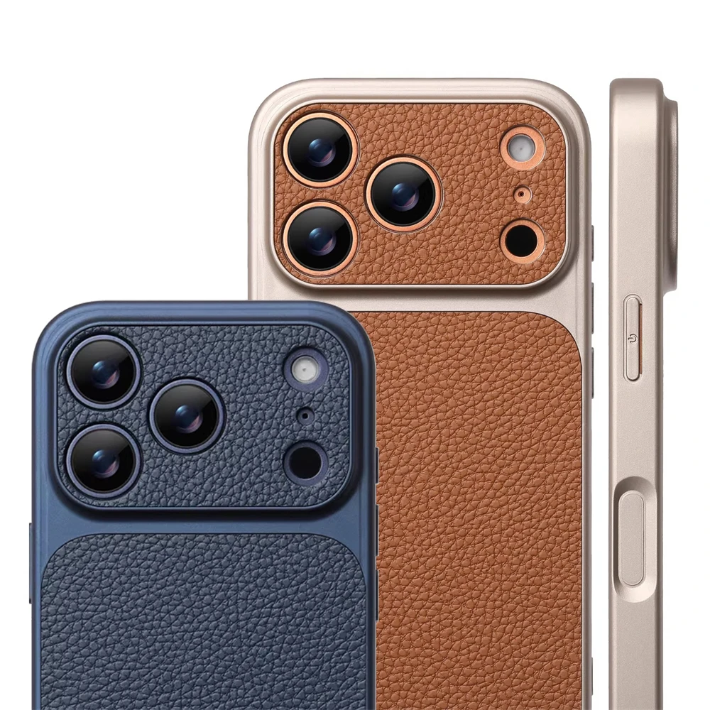 Coque rigide mate en cuir texturé litchi de luxe pour iPhone 17 Pro Max 16 15 14 13 12 ProMax avec protection intégrale de l'objectif