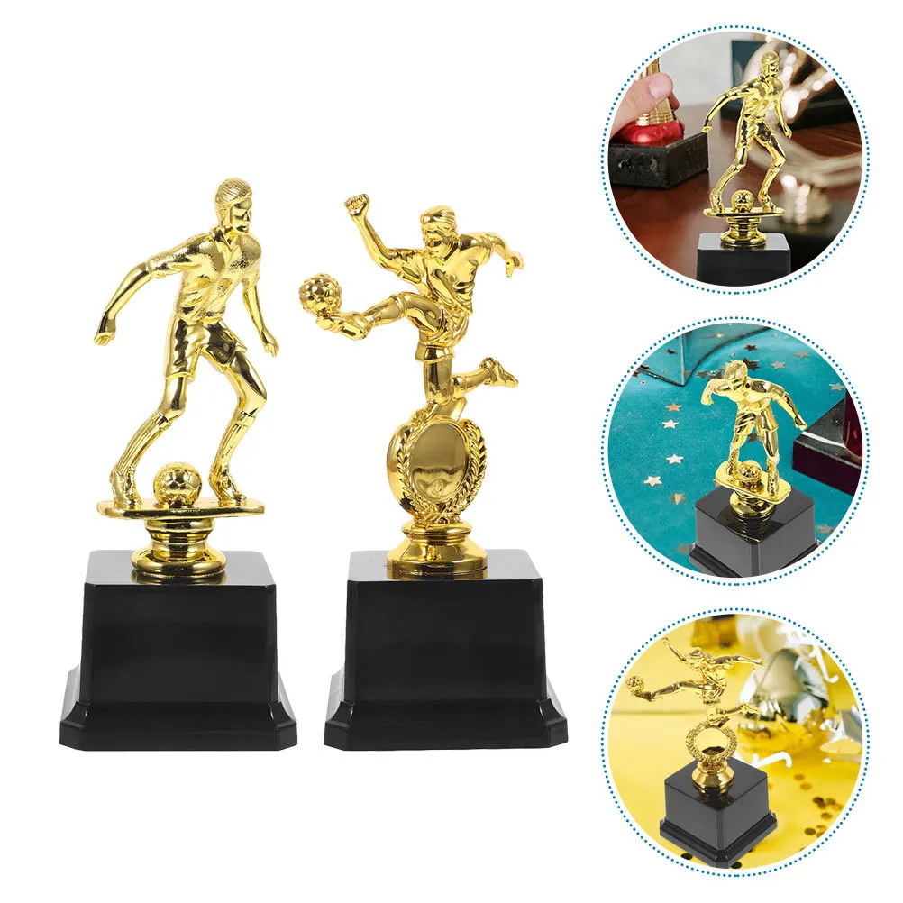Copas de trofeo de fútbol pequeñas de plástico, Color dorado, para competición deportiva, premios de logro, Mini trofeos de plástico, 2 uds.