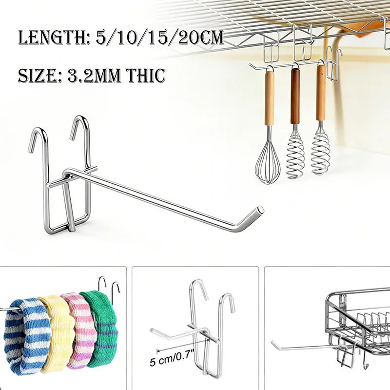 50/100/150/200mm Lochplattenhaken aus Stahl, schräger Aufhänger, Regal-Hardware, Wandmontage-Aufbewahrungsregal, Garagen-Pegboard-Haken