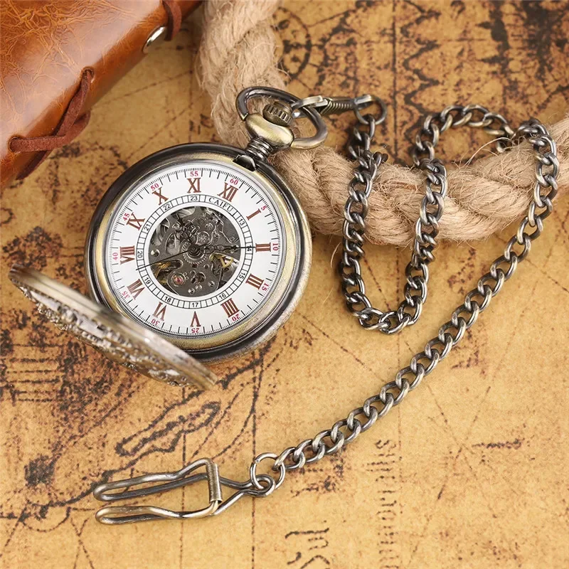 Retro Phoenix Automatic Mechanical Pocket Watch for Men Women Copper Hollow Steampunk Skeleton Watches Fob Pendant Chain Clock
