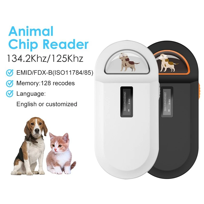 Leitor portátil de microchip para animais de estimação, leitor rfid de 134.2khz para identificação de número de identificação de animais