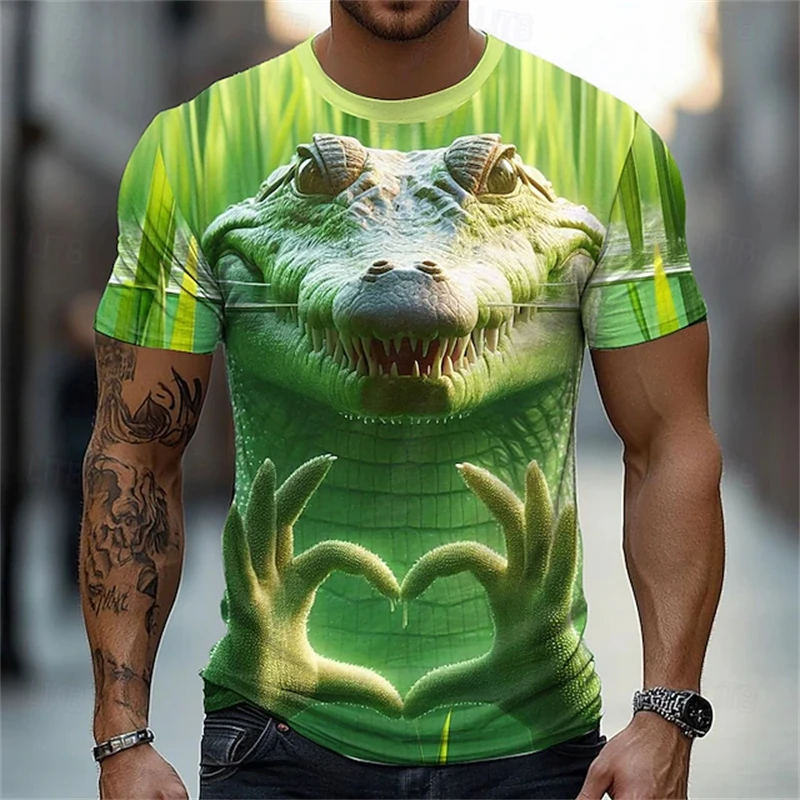 مضحك التمساح الجرافيك قصيرة الأكمام تي شيرت للرجال النساء ثلاثية الأبعاد مطبوعة طاقم الرقبة قميص 2025 حفلة عطلة الربيع الصيف الملابس #4