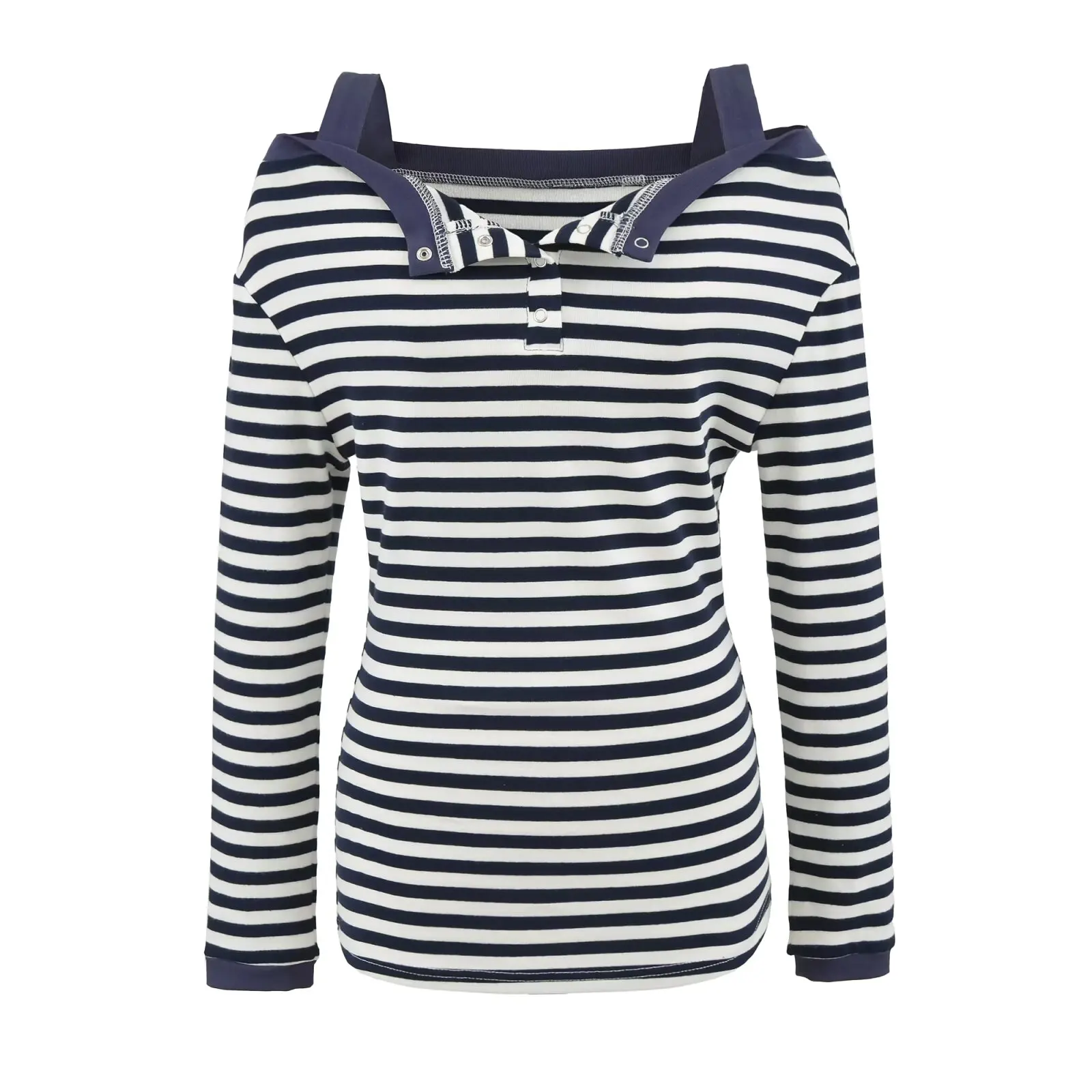 الحلو حار مخطط واحد بكتف واحد طويل Sve تي شيرت المرأة عادية تنوعا التخسيس كسول Sle Ciwalk مزيج القطن