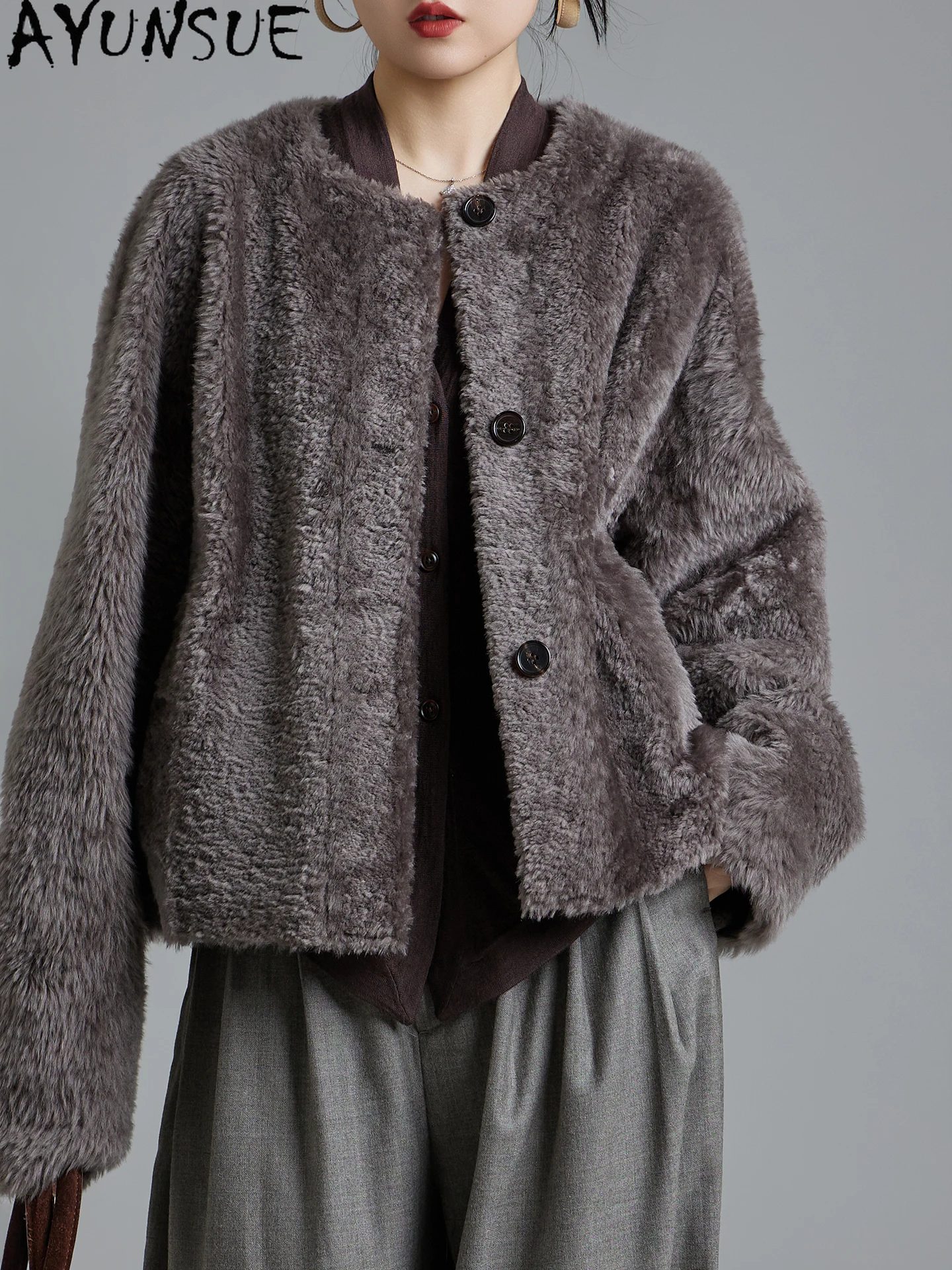 معطف فرو من جلد الغنم الطبيعي من AYUNSUE للنساء ملابس شتوية دافئة سترة من الجلد الطبيعي ميرينو للنساء جديد في معاطف موضة 2025 #1
