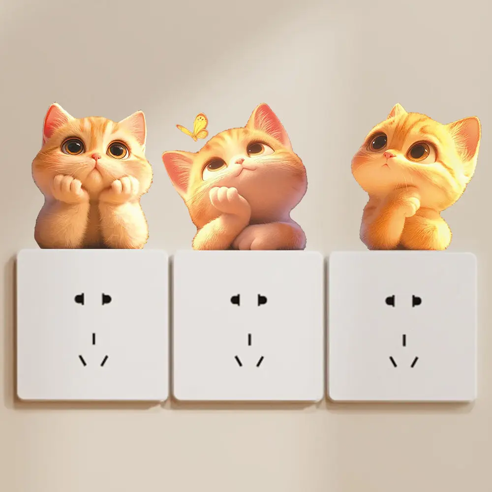 Orange Cat Touching Chin Light Switch Phone Wall Stickers For DIY Home Decoration Cartoon Animal Decals Mural Art S756